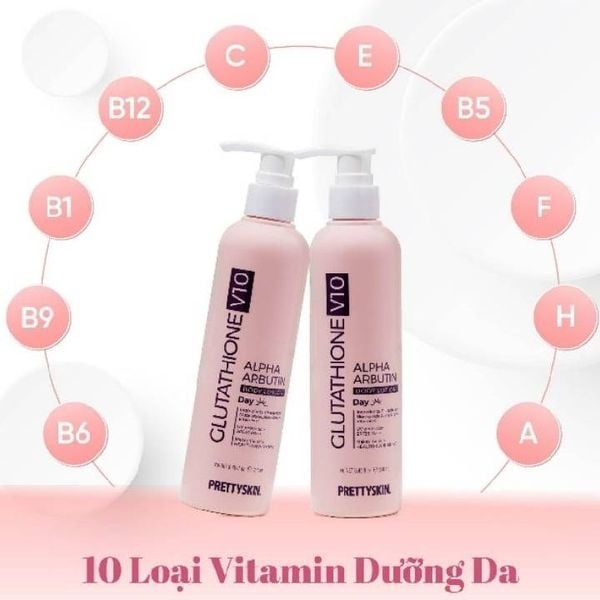 Kem dưỡng truyền trắng và chống nắng body (PRETTYSKIN GLUTATHIONE V10 ALPHA ARBUTIN BODY LOTION), dung tích: 250ml, dạng chai, hiệuPRETTYSKIN