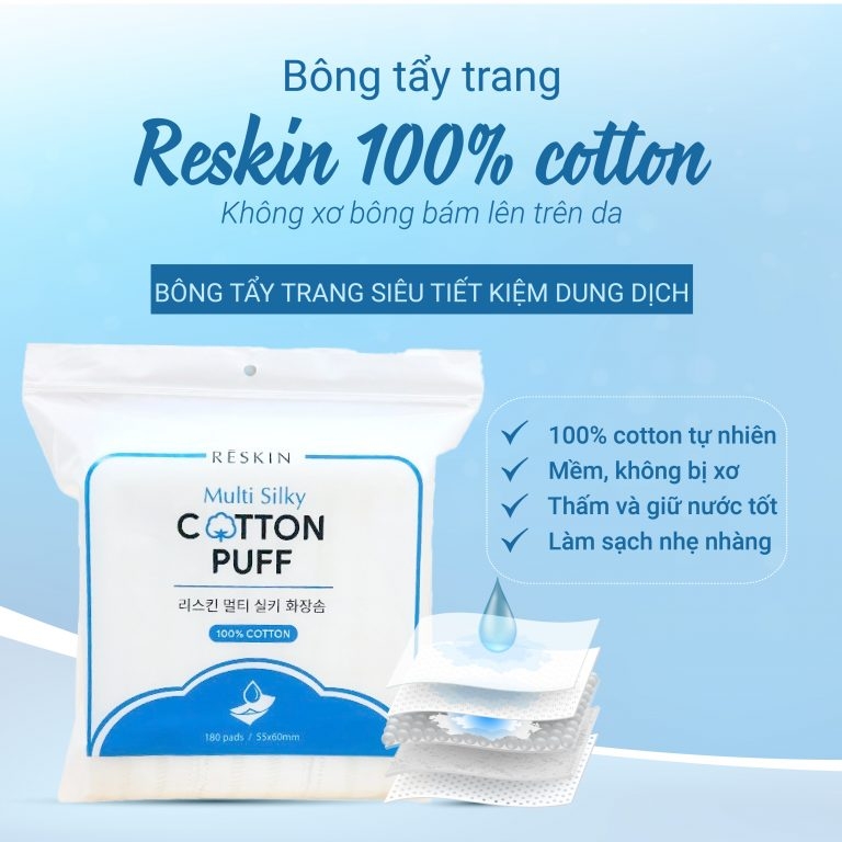Bông tẩy trang hiệu Ibeaudy Reskin, miếng vuông,180miếng/gói