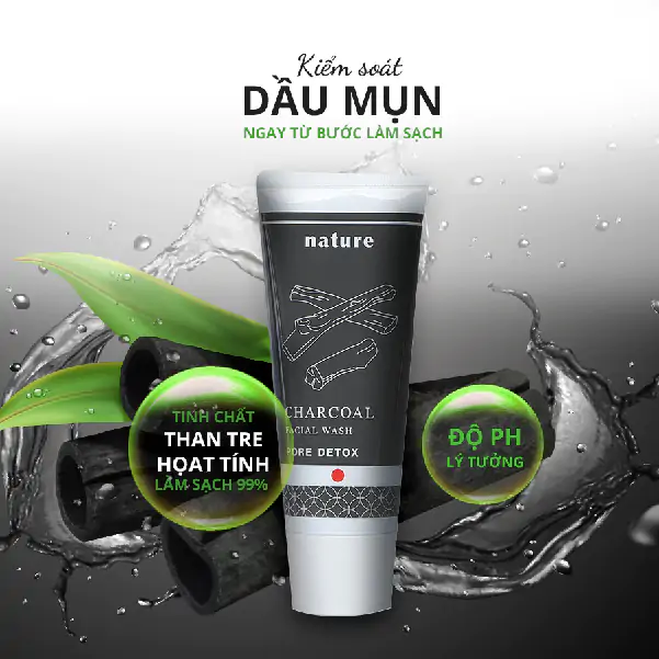 Sữa rửa mặt se khít lỗ chân lông - NATURE CHARCOAL FACIAL WASH
