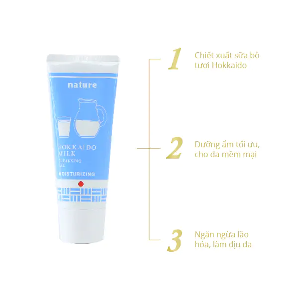 Gel rửa mặt giữ ẩm và ngăn ngừa lão hóa - NATURE HOKKAIDO MILK CLEANSING GEL
