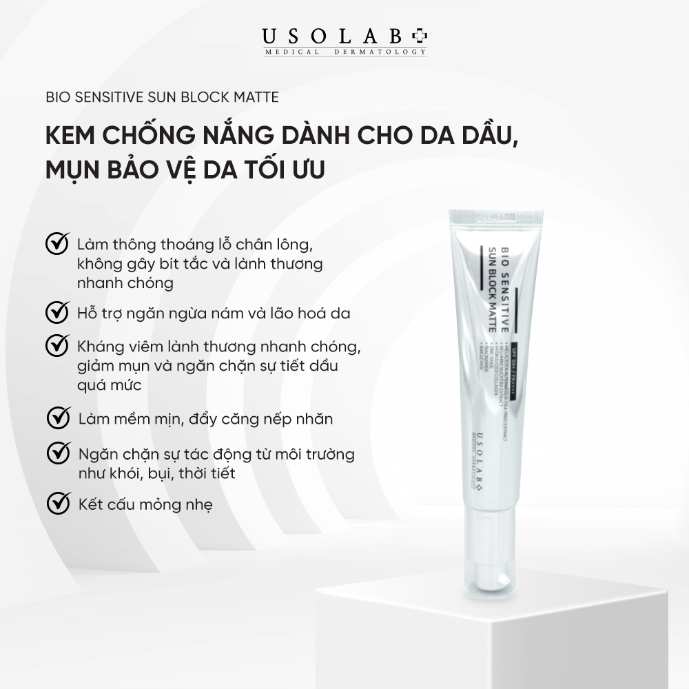 Kem chống nắng cho da dầu mụn USOLAB BIO  SENSITIVE SUN BLOCK MATTE 50ML