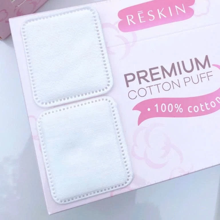Bông tẩy trang loại vuông hiệu RESKIN, Premium, kích thước 5*5cm, đóng gói bán lẻ 140 hộp/thùng, 150 miếng/hộp, mới 100%