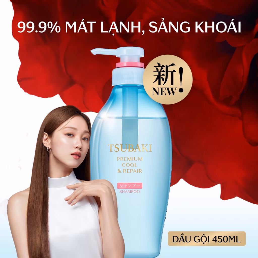 TSUBAKI DẦU GỘI PHỤC HỒI, SẠCH DẦU & MÁT LẠNH 450ML (TSUBAKI PREMIUM COOL & REPAIR SHAMPOO F 450ML)-4550516711083