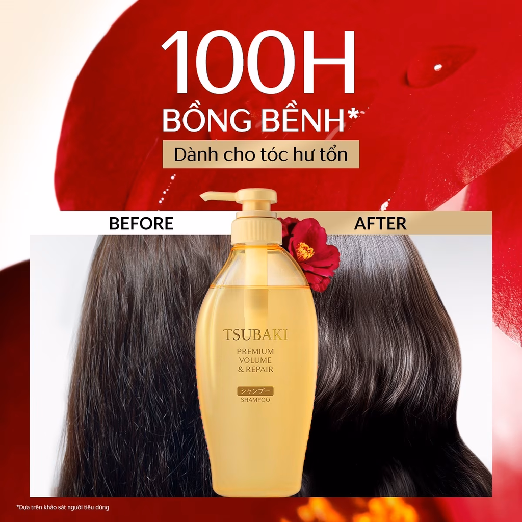 TSUBAKI DẦU GỘI PHỤC HỒI & BỒNG BỀNH 450ML (TSUBAKI PREMIUM VOLUME & REPAIR SHAMPOO 450ML)