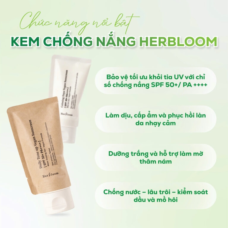 Kem chống nắng bật tone Daily toneup vegan sunscreen, Thương hiệu: Herbloom 50ml/tuýp