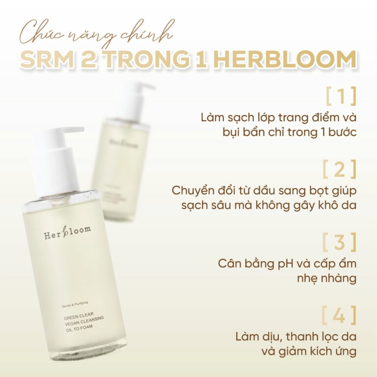 Kombucha clear vegan cleasing oil to foam sữa rửa mặt và dầu tẩy trang 2 trong 1 Thương hiệu: Herbloom 200ml/chai
