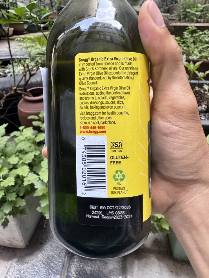 Dầu oliu hữu cơ ép lạnh Bragg 473ml