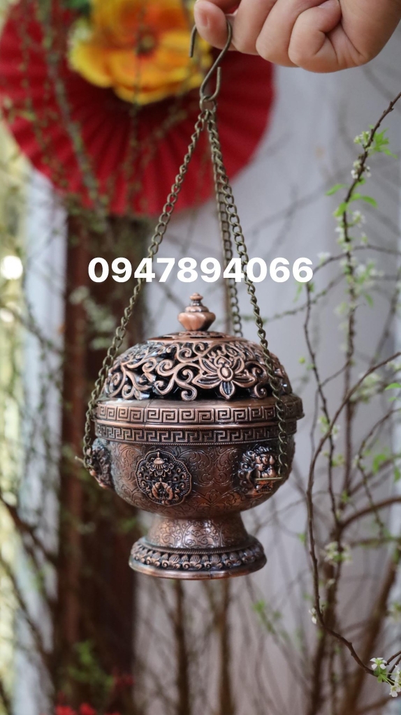 Lư đồng xông trầm 15* 12 cm