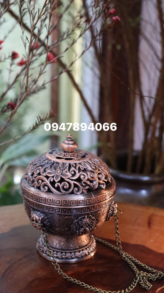 Lư đồng xông trầm 15* 12 cm