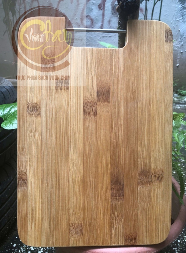 Thớt tre chữ nhật quai inox, 34 x 23 x 2cm