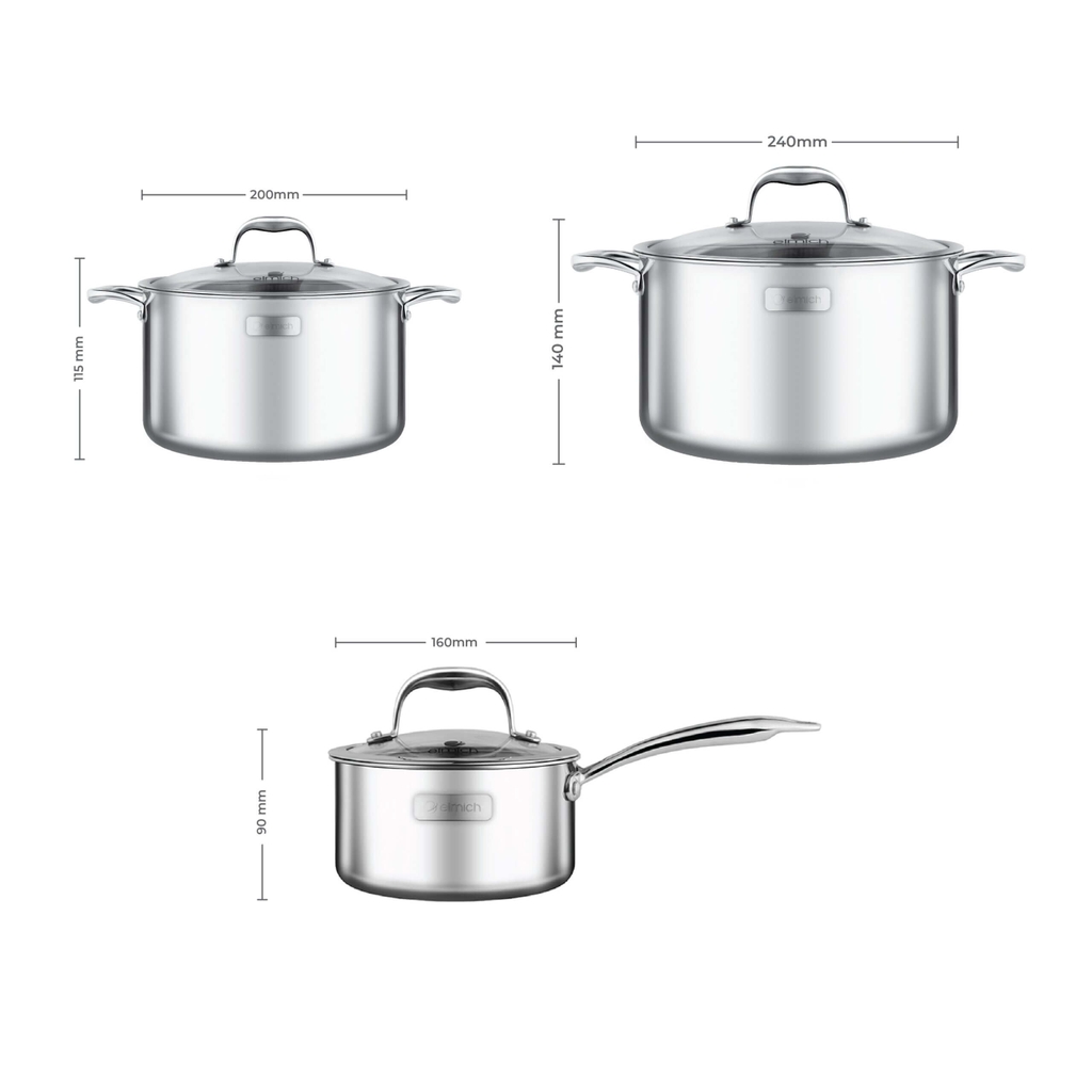 Bộ Inox liền khối Elmich Trimax XS EL3743 size 16,20,24cm