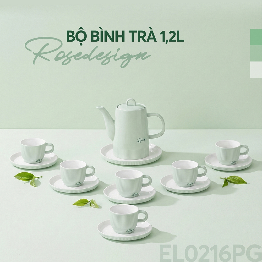Bộ bình trà 1,2L bằng sứ Elmich RoseDesign EL0216PG