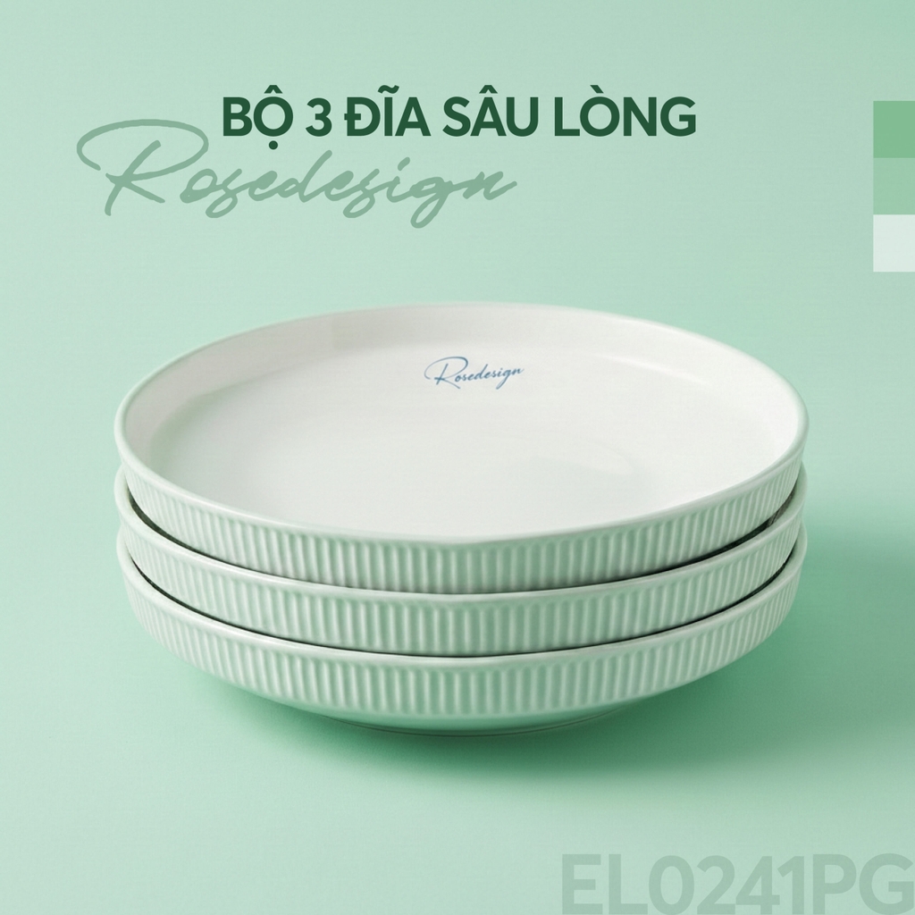 Bộ 3 đĩa tròn sâu lòng Elmich RoseDesign EL0241PG