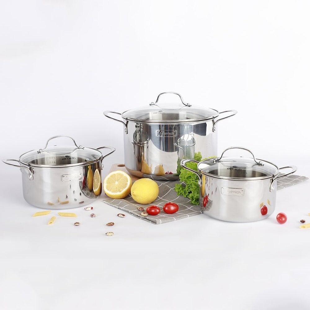 Bộ nồi inox liền khối Elmich Plus Trimax nồi 18, 20, 26, chảo 26cm