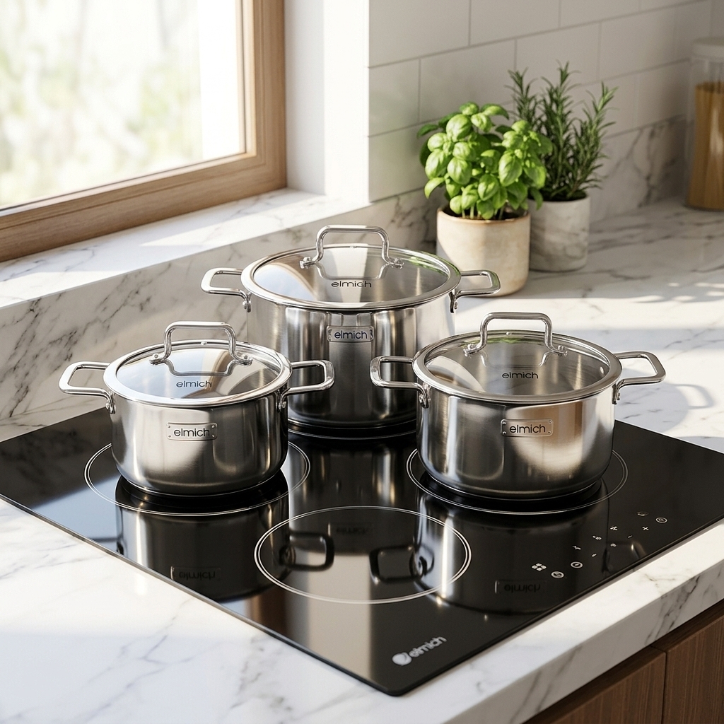 Bộ nồi 5 đáy Inox 304 Elmich Berlin EL 3980 Size 16, 18, 22cm