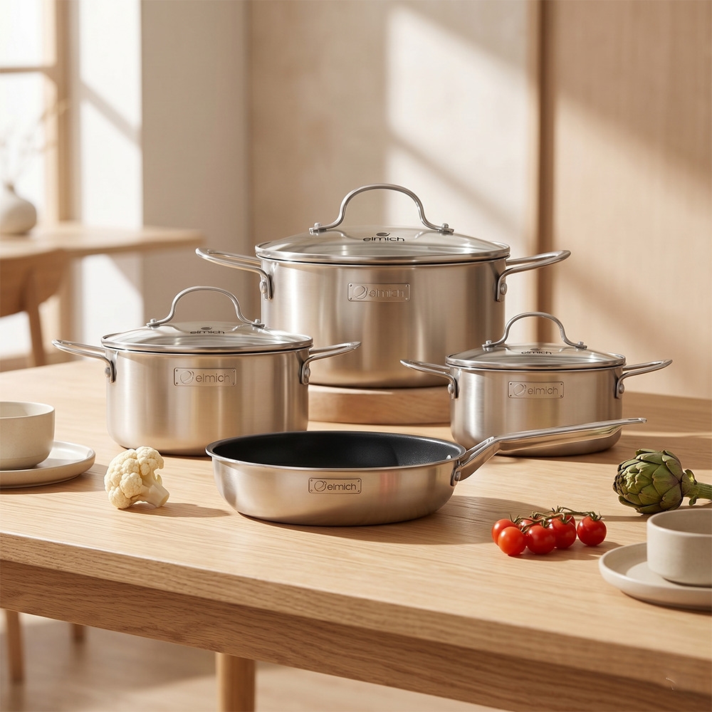 Bộ nồi Inox liền khối Elmich Trimax Classic EL2110OL size 18,20,24, chảo 26cm