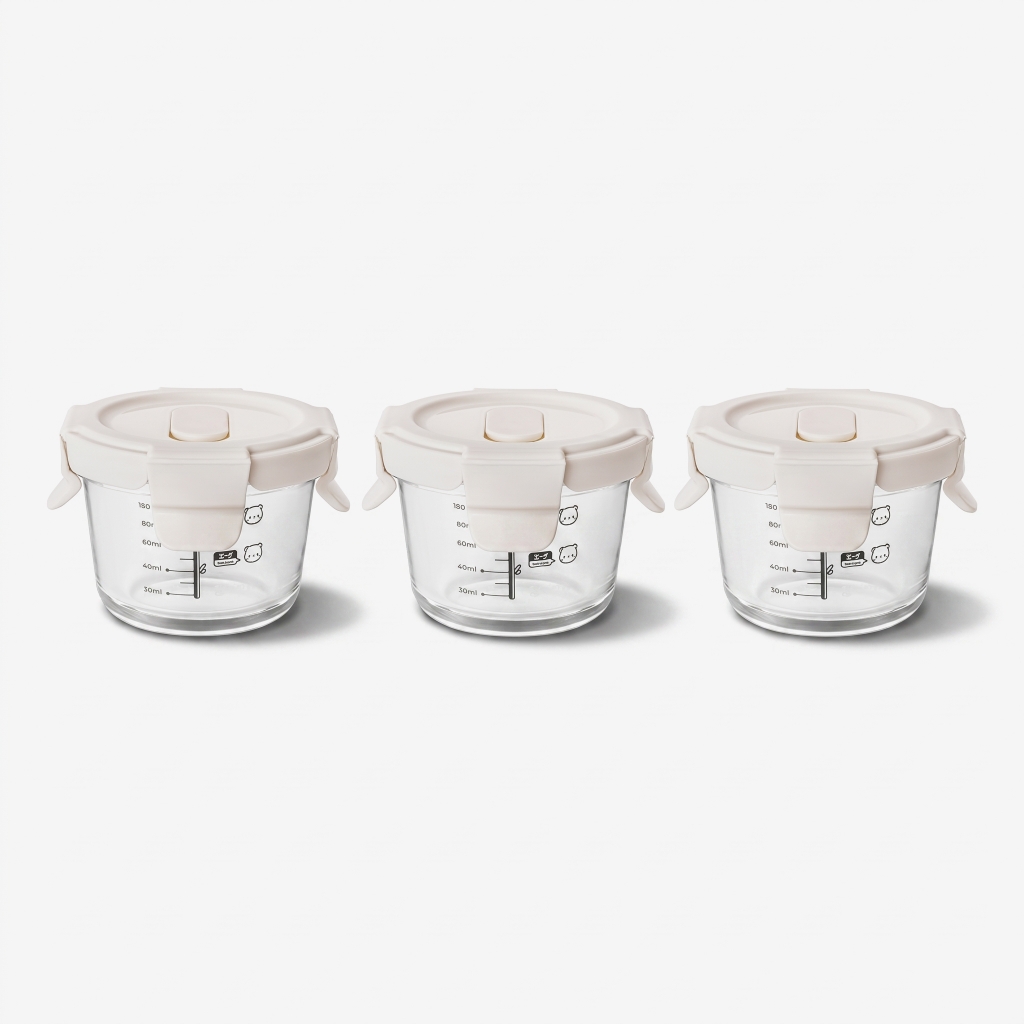 Bộ ba hộp thủy tinh bảo quản thực phẩm cho bé Elmich BabyCare EL0006, hình tròn, dung tích 130ml