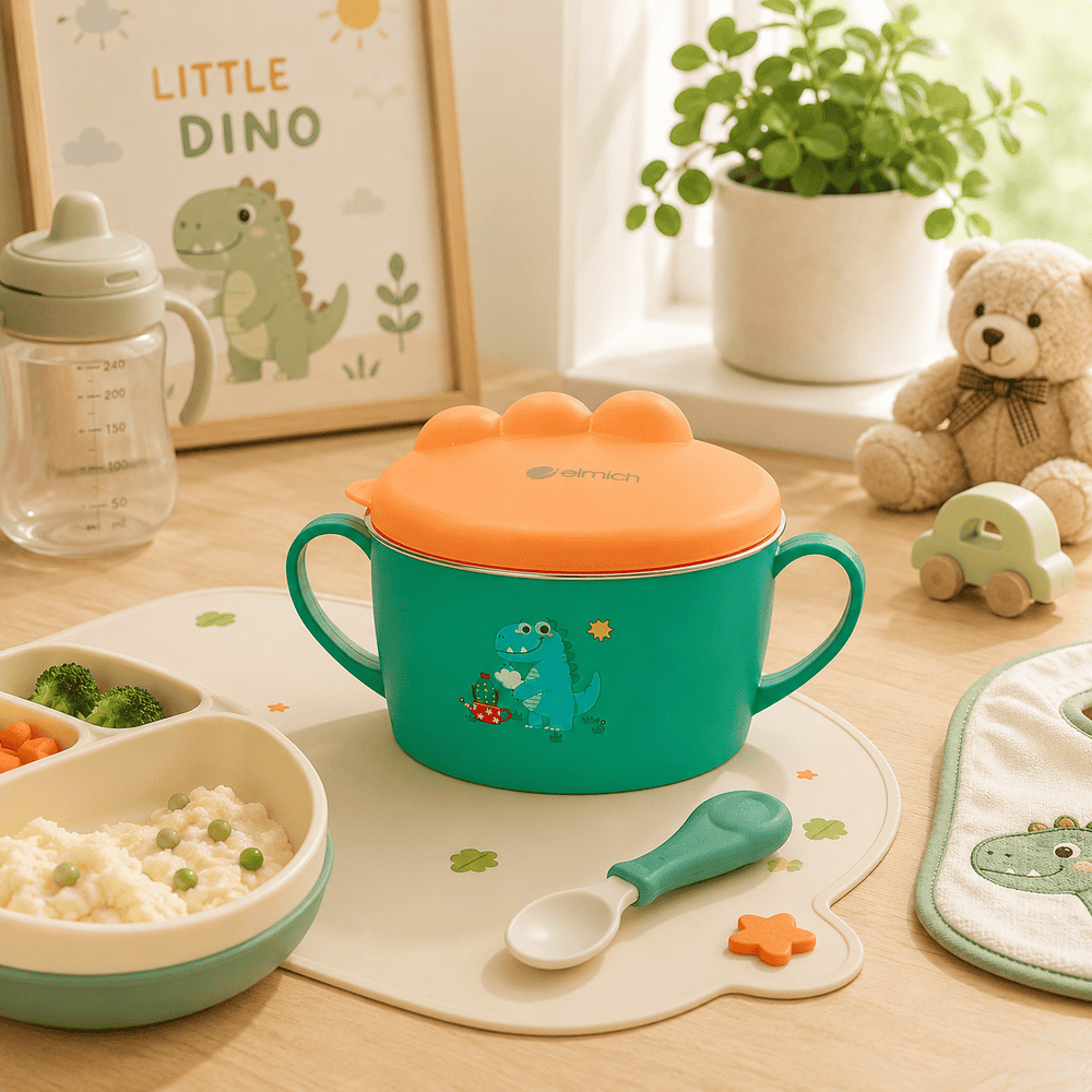 Bát ăn cho trẻ em hình khủng long, inox 316, Elmich Babycare EL-0008KL