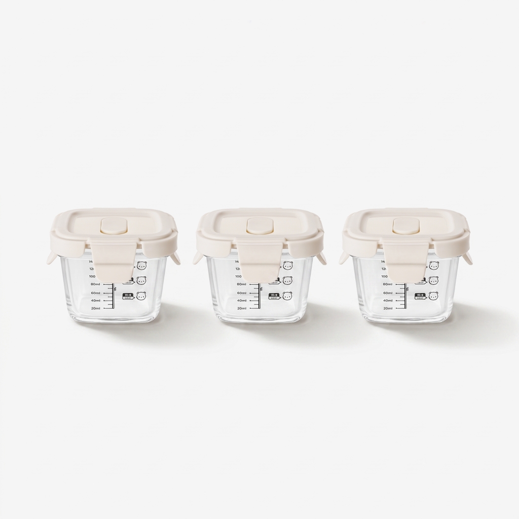 Bộ ba hộp thủy tinh bảo quản thực phẩm cho bé Elmich BabyCare EL0027, hình vuông, dung tích 160ml