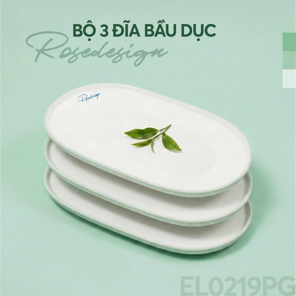 Bộ 3 đĩa bầu dục nhỡ Elmich RoseDesign EL0219PG