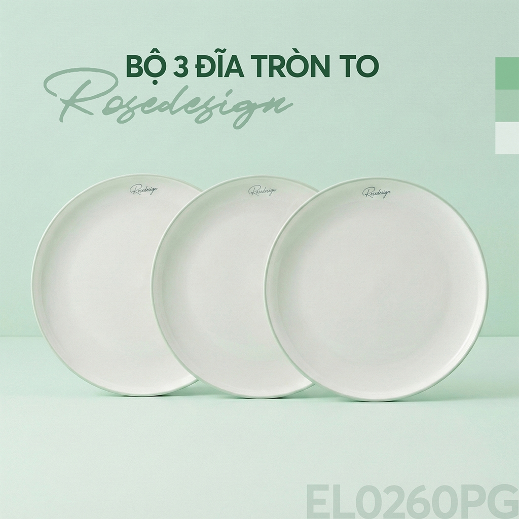 Bộ 3 đĩa tròn to Elmich RoseDesign EL0260PG