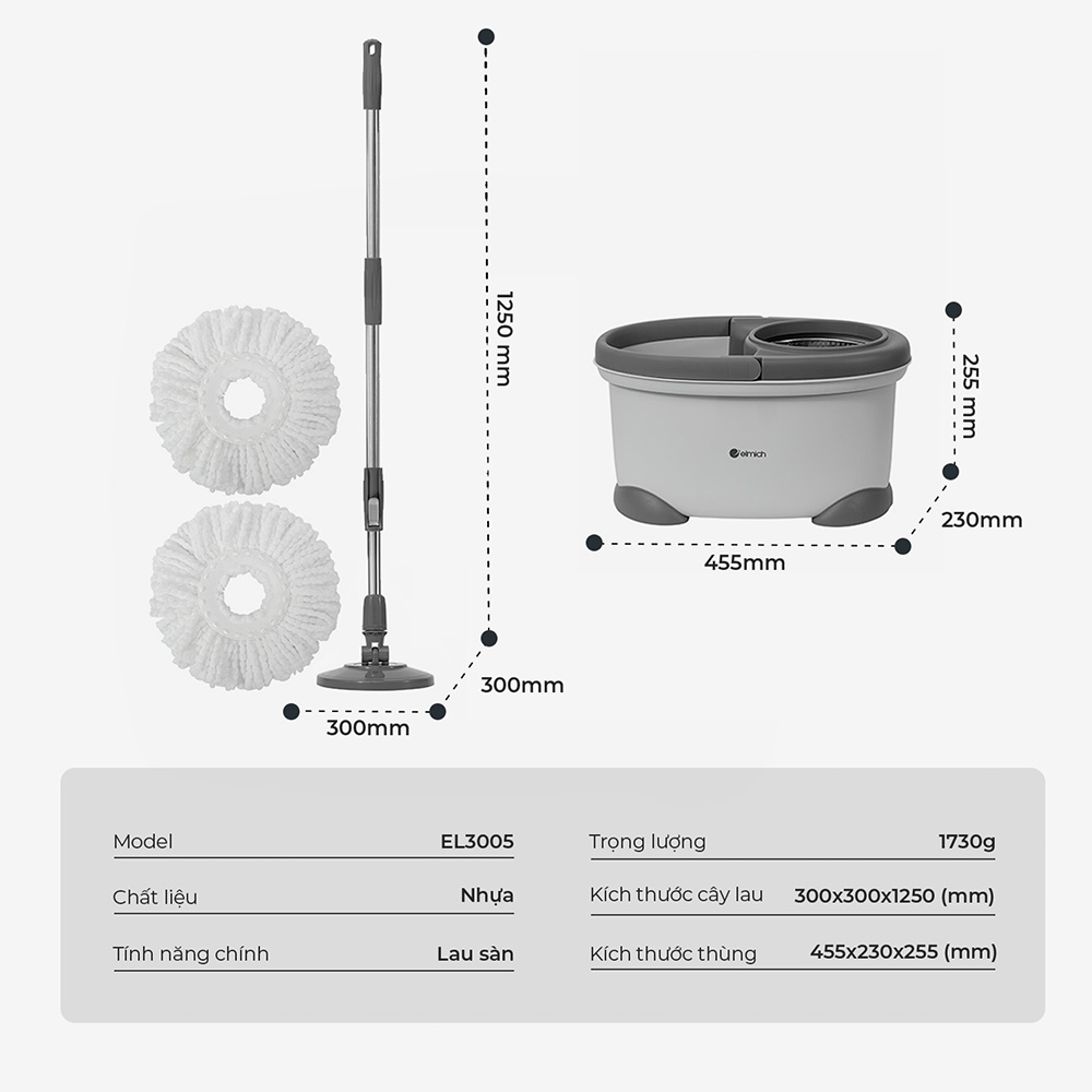 Bộ lau sàn xoay 360 độ Elmich EL3005