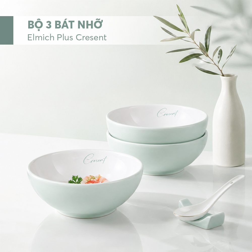 Bộ 3 bát tô nhỡ sứ Elmich Plus Cresent 15.4x15.5x5.9cm
