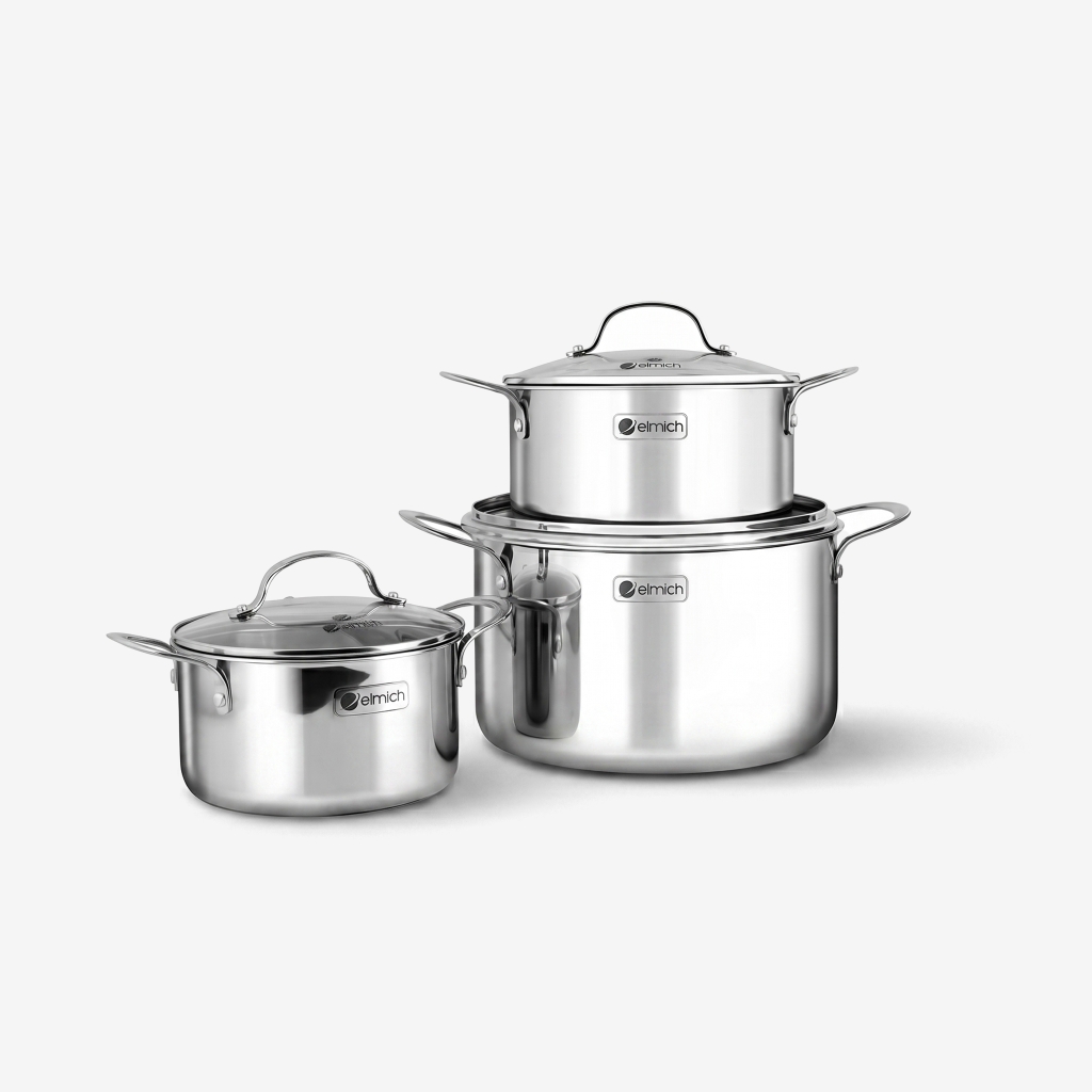Bộ nồi inox liền khối Elmich Plus Trimax nồi 18, 20, 26, chảo 26cm