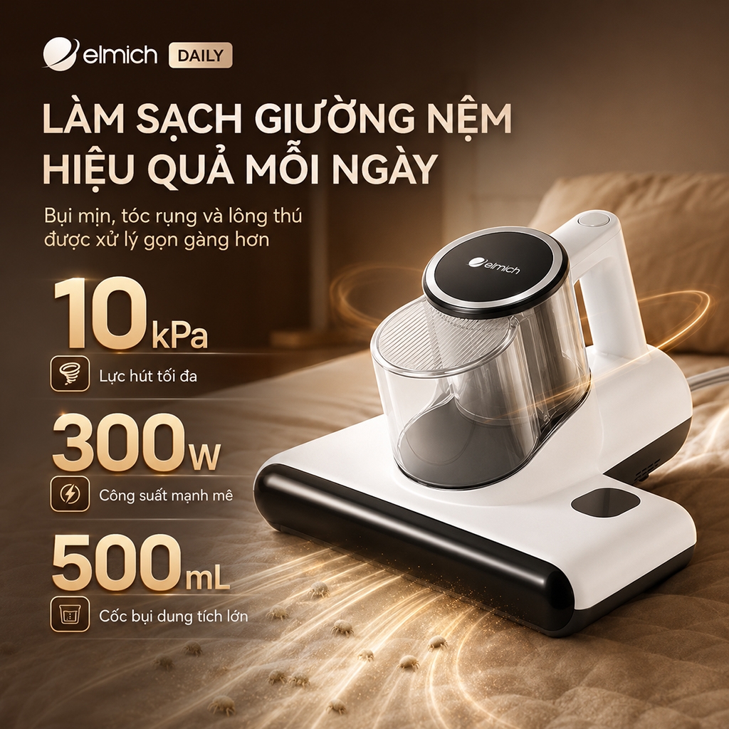 Máy hút bụi kháng khuẩn giường nệm Elmich Daily