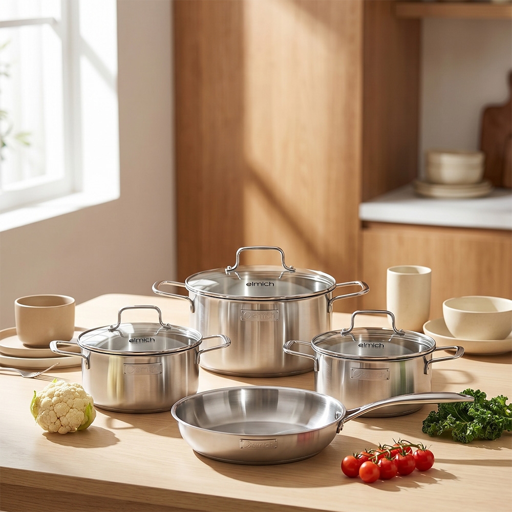 Bộ nồi inox liền khối Elmich EL2476 size 16,20,24, chảo 24cm