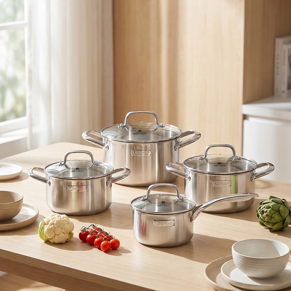 Bộ nồi inox liền khối Elmich EL2485IN01 Size 18,20,24, quánh 16cm