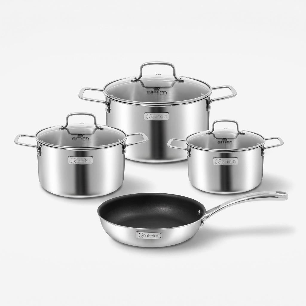 Bộ nồi inox liền khối Elmich EL2488IN03 Size 16, 20, 24, chảo 24cm