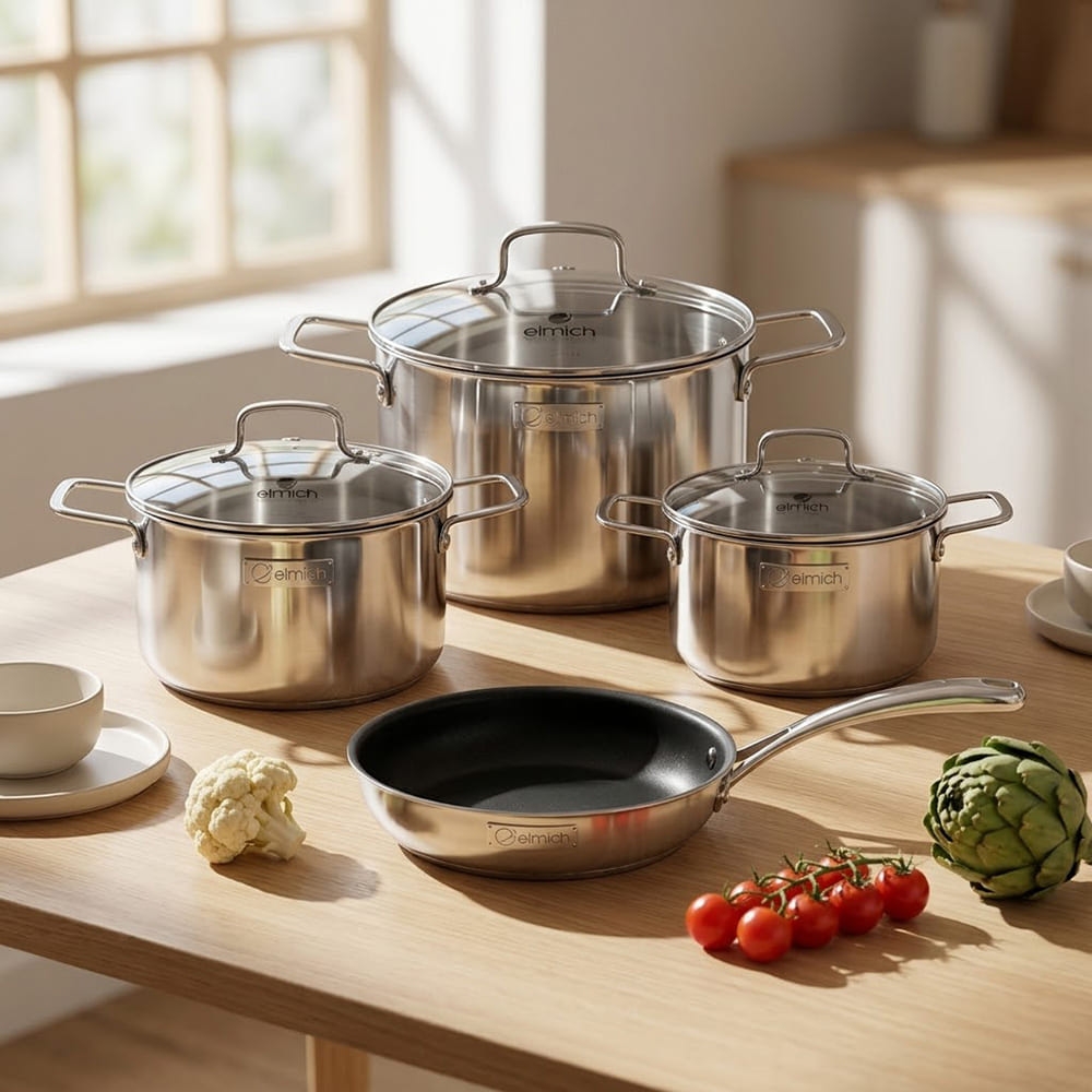 Bộ nồi inox liền khối Elmich EL2488IN03 Size 16, 20, 24, chảo 24cm