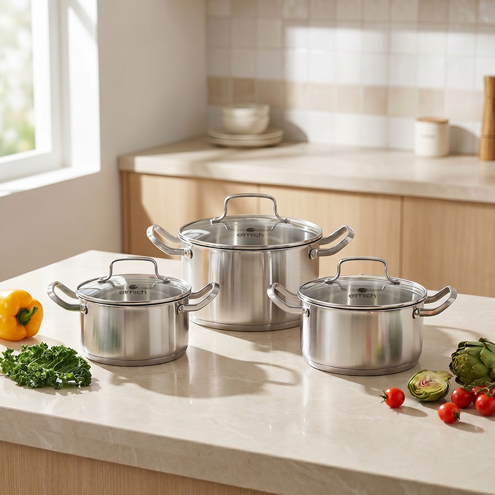 Bộ nồi inox 304 Impact bonding Elmich  EL2489IN01 Size 16, 20, 24cm