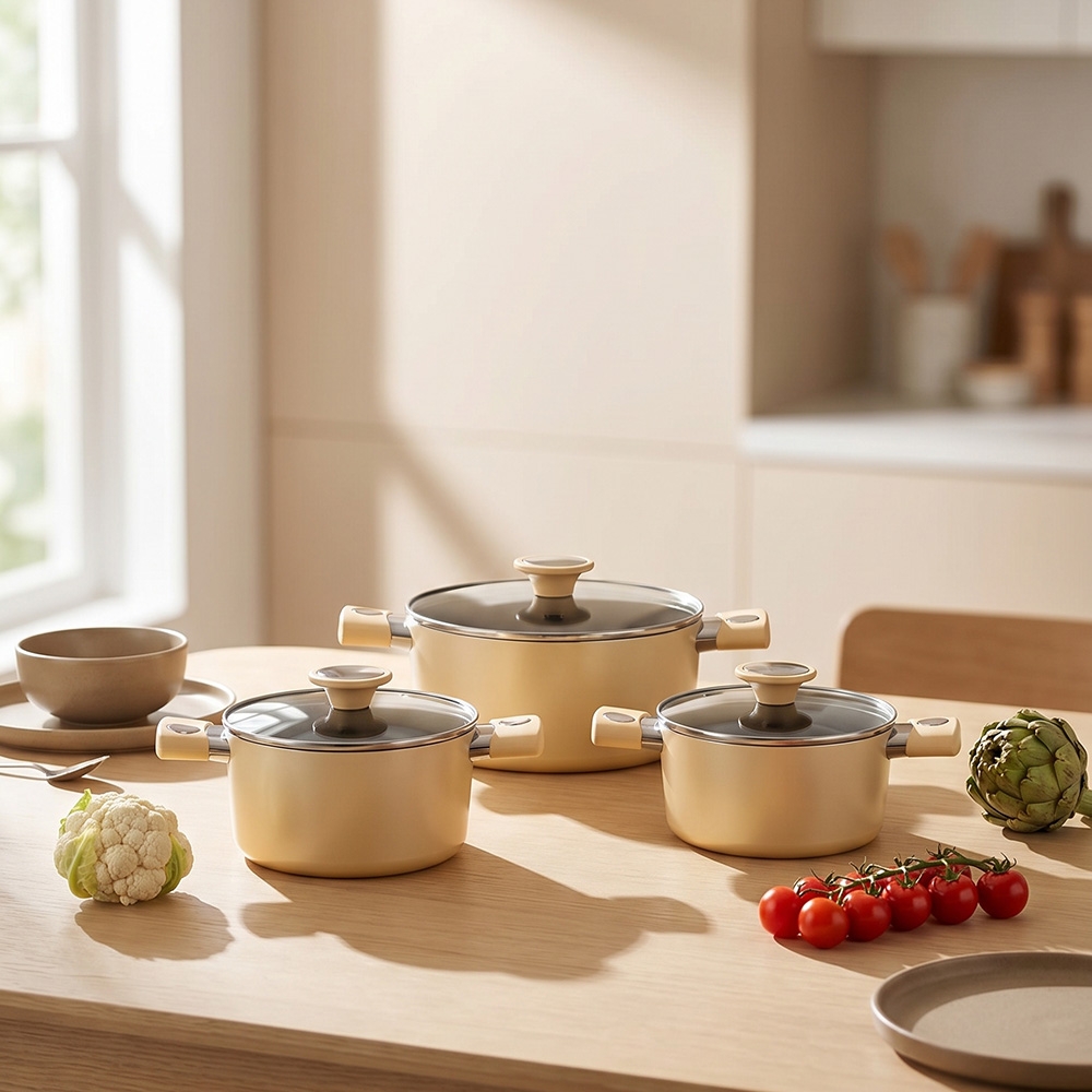 Bộ nồi chống dính vân đá ánh kim siêu bền Elmich EL -5112YA size 18,20,24cm
