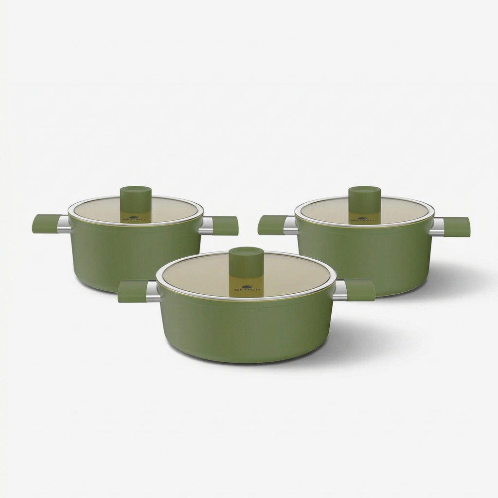 Bộ nồi phủ sứ an toàn Elmich Olive El-5220OV03 size 18, 20, 24cm