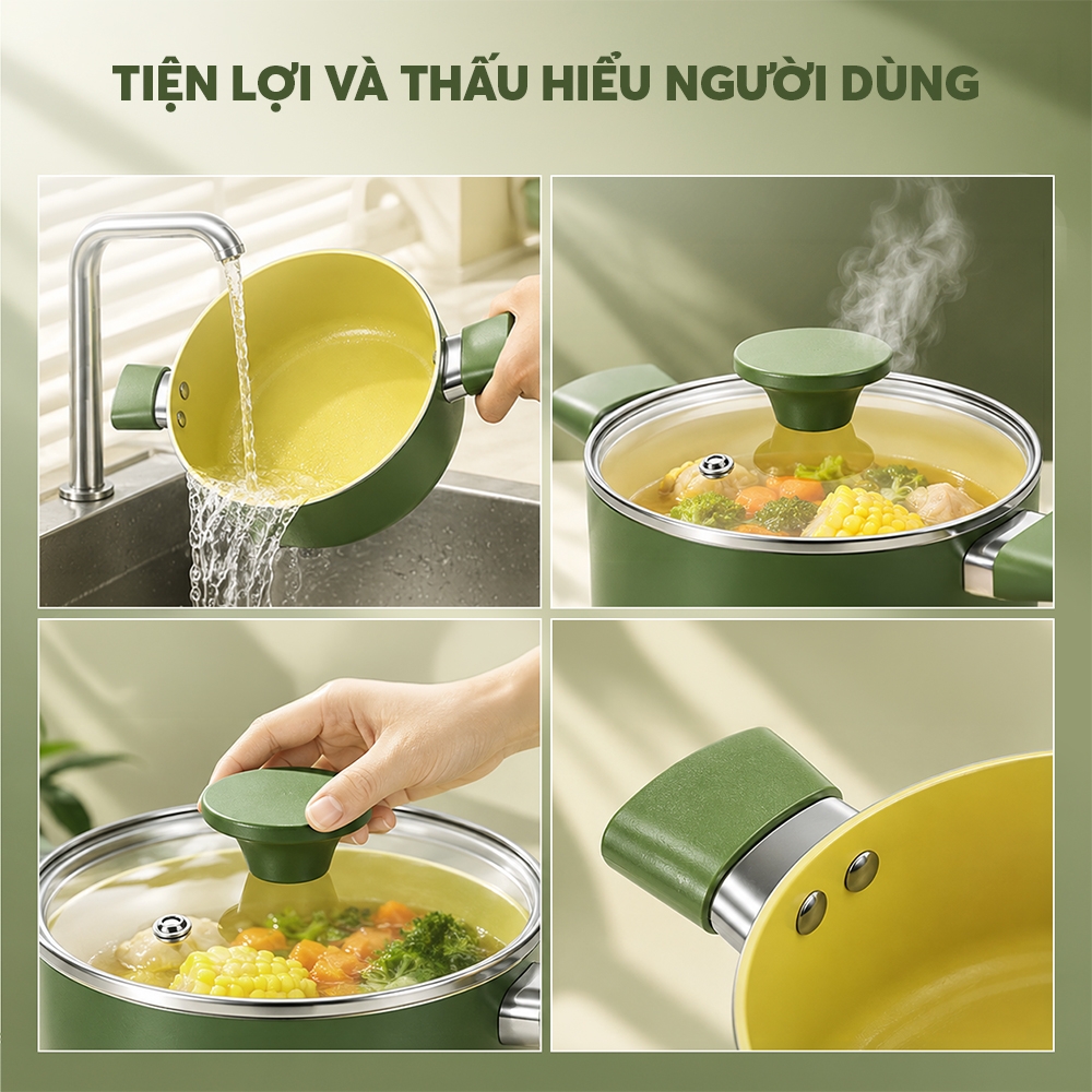 Bộ nồi chống dính ceramic Elmich Daily Olive Classic EL5229OV03-18, 20, 24cm