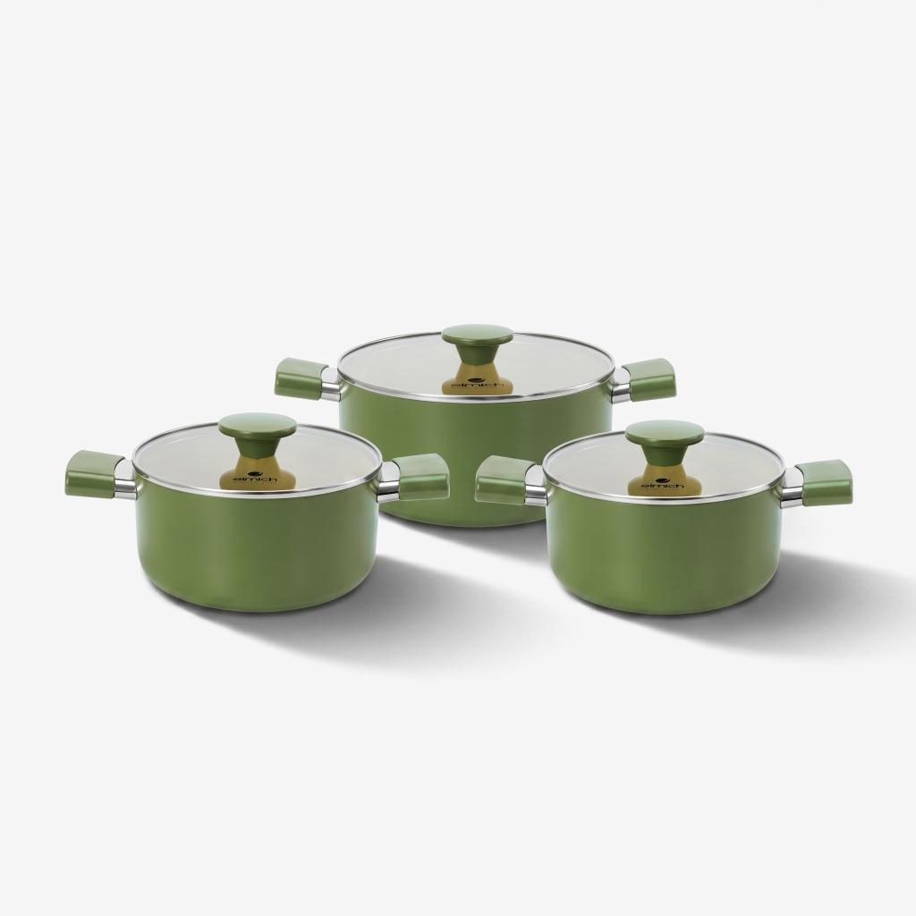 Bộ nồi chống dính Ceramic Elmich Olive Classic EL5229OV03 Size 18, 20,24cm