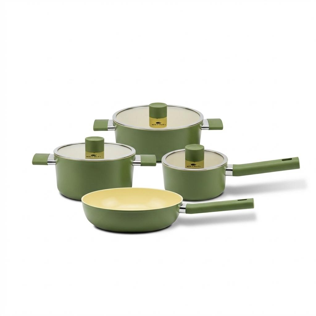 Bộ nồi chống dính Ceramic Elmich Olive EL5233OV04 quánh 16, nồi 20,24, chảo 26cm