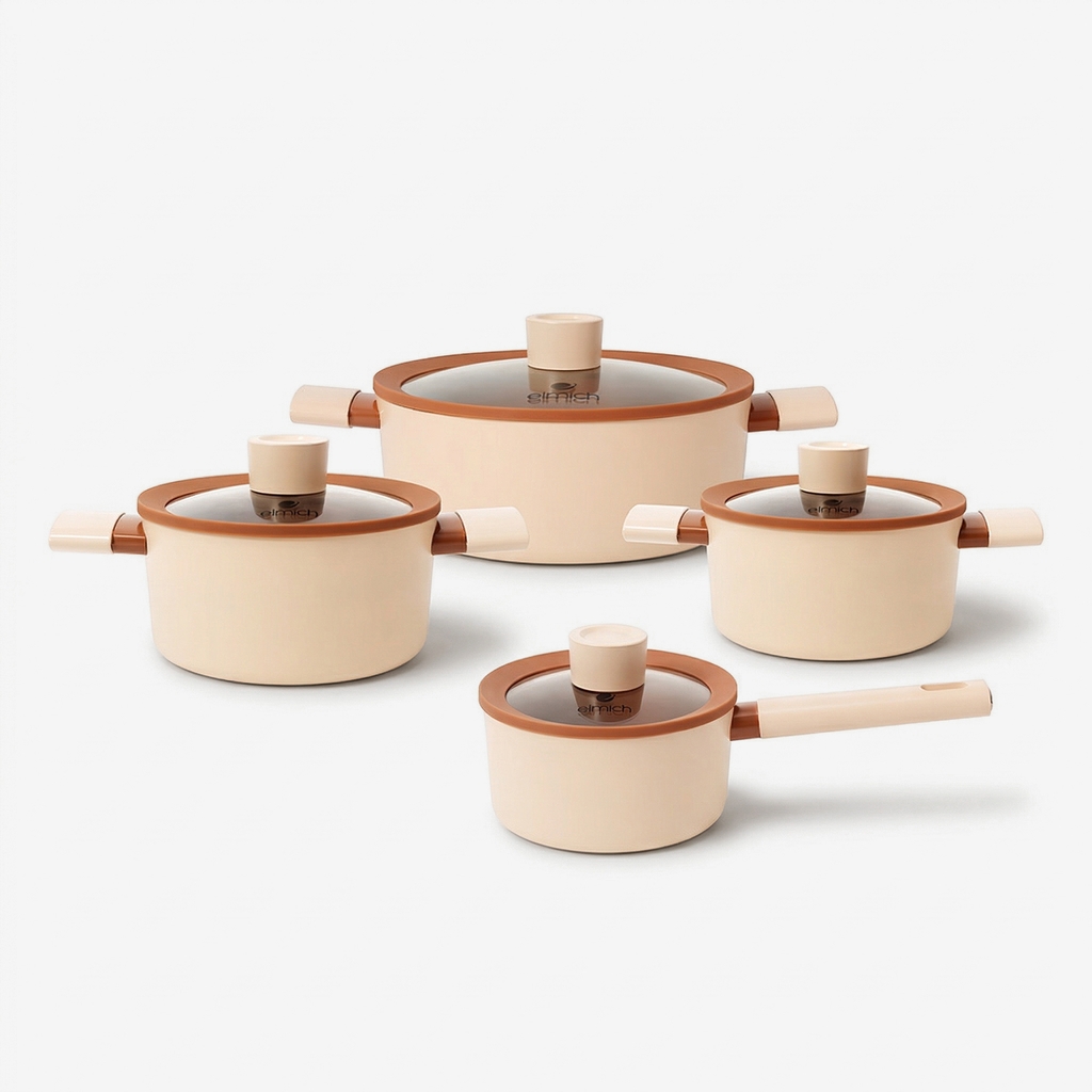 Bộ nồi chống dính ceramic Elmich Plus Mocha EL5243MC04-18, 20, 24, quánh 16cm