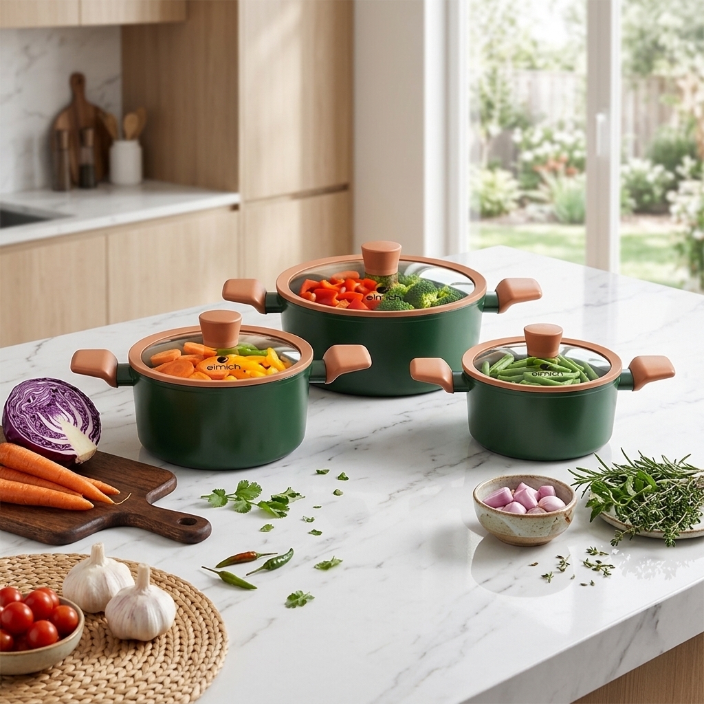 Bộ nồi chống dính Ceramic Elmich Harmony EL5246PT01 Size 18, 20, 24cm