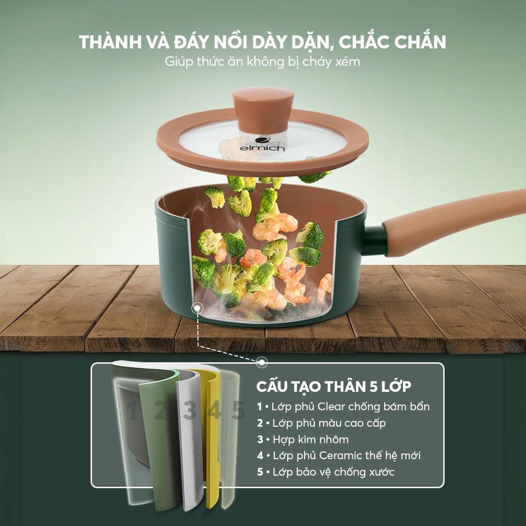 Quánh chống dính ceramic Elmich Plus Harmony EL540PT16-16cm