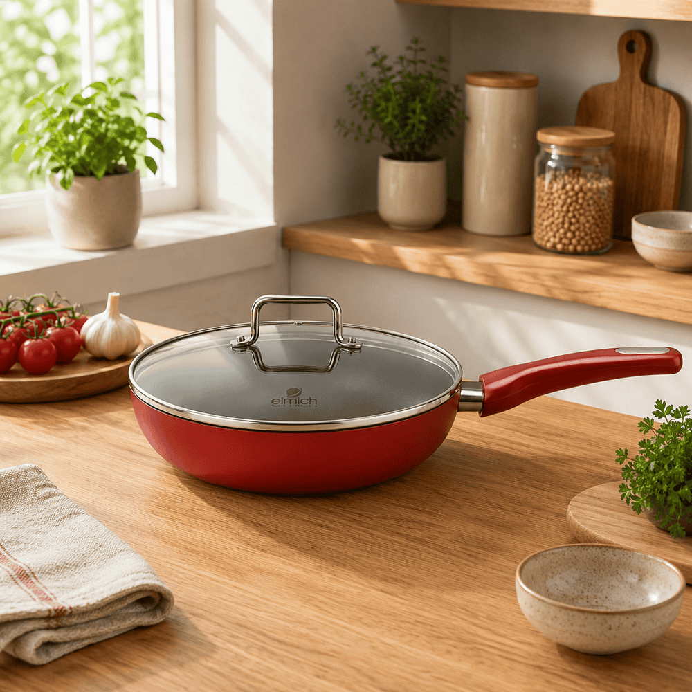 Chảo sâu lòng chống dính có vung kính Elmich EL-5912RE