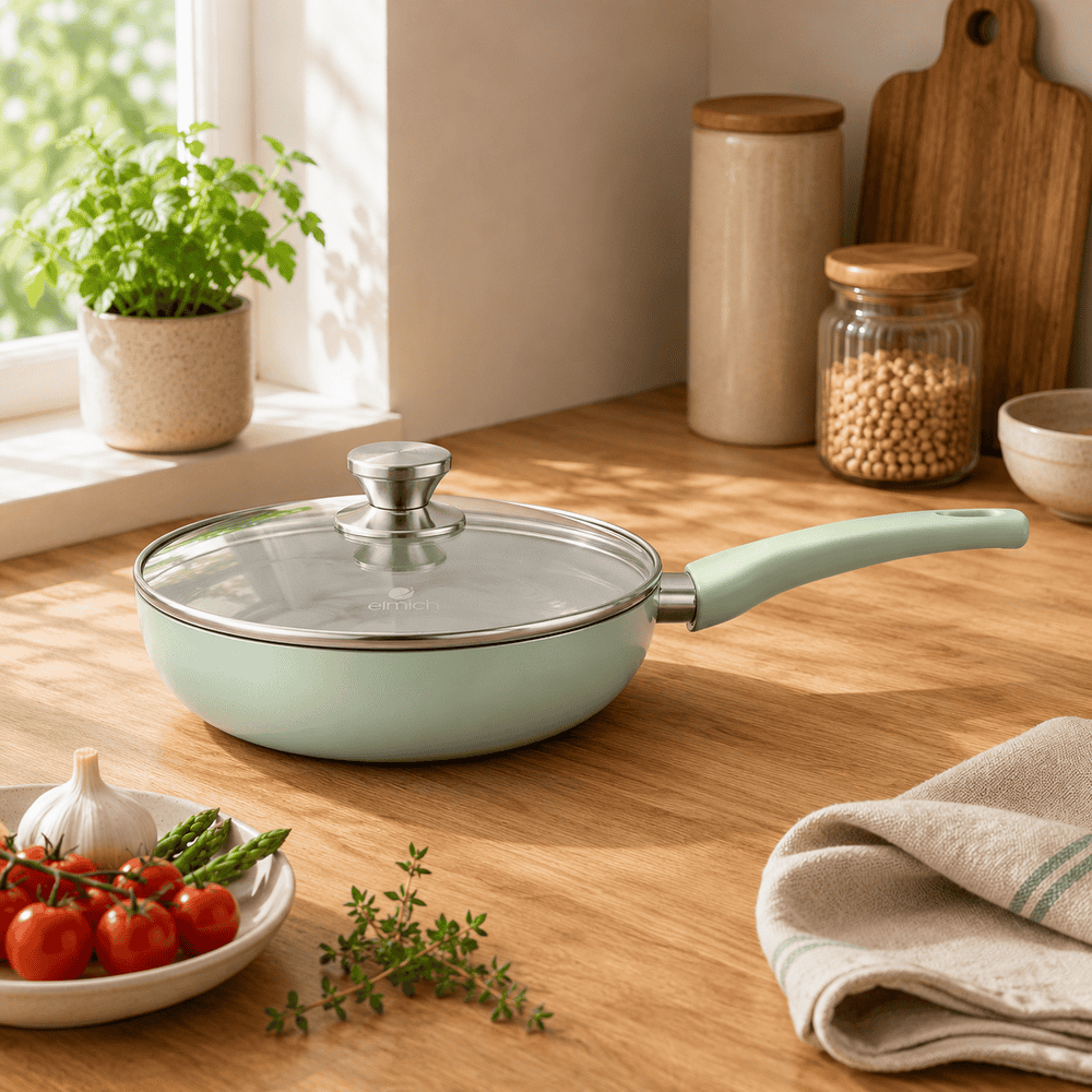 Chảo sâu lòng chống dính có vung kính Elmich EL-5913GY size 20, 26, 28 cm