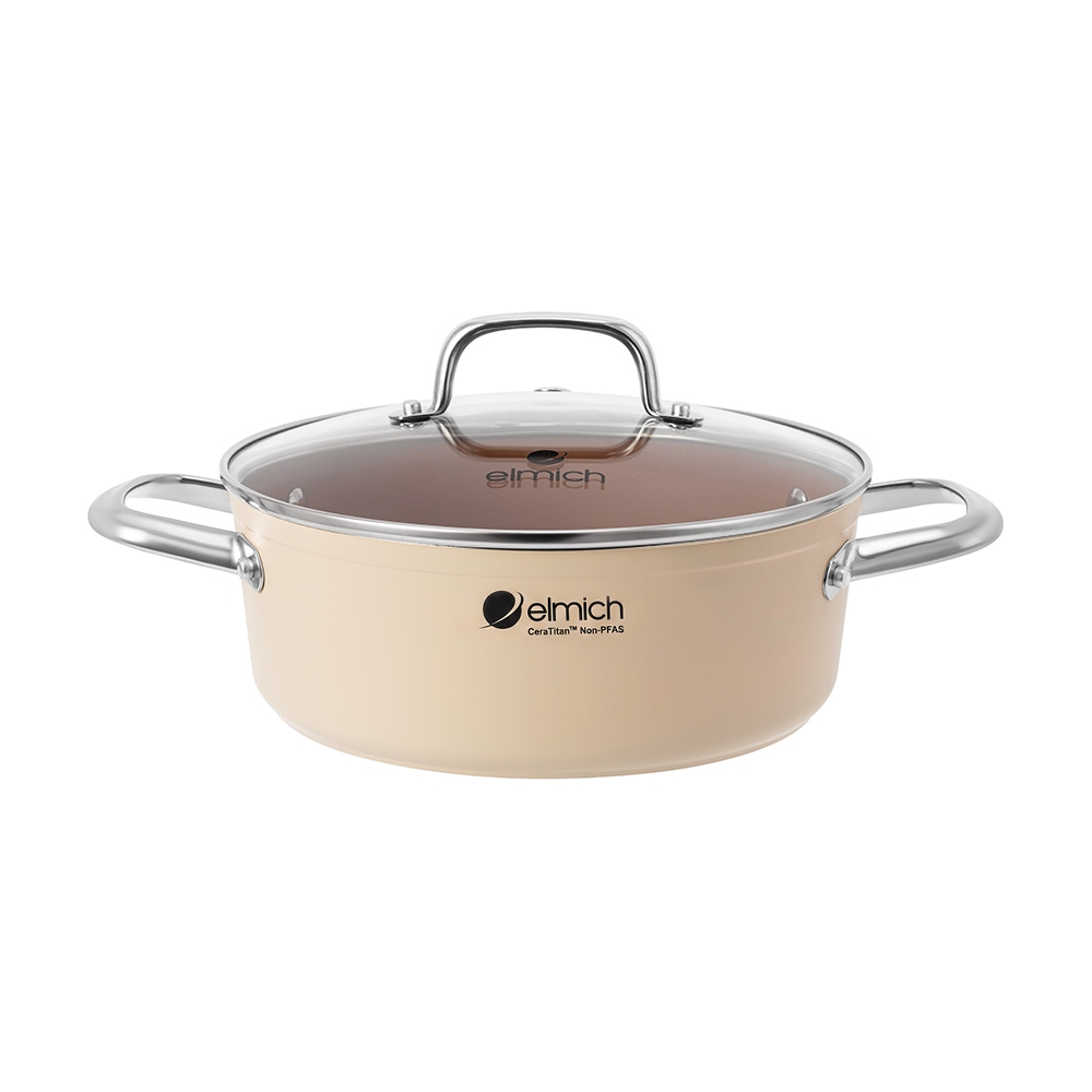 Bộ nồi ceramic Elmich Plus Mocha 16, 20, 24, chảo 24cm