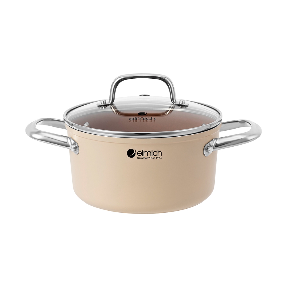 Bộ nồi Ceramic Elmich Plus Mocha 16, 18, 20, 24, chảo 26cm