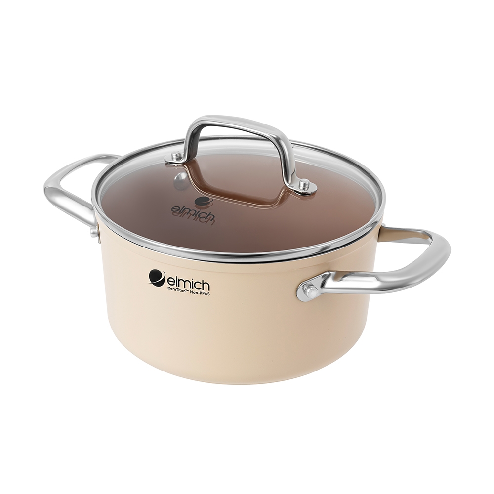 Bộ nồi Ceramic Elmich Plus Mocha 16, 18, 20, 24, chảo 26cm