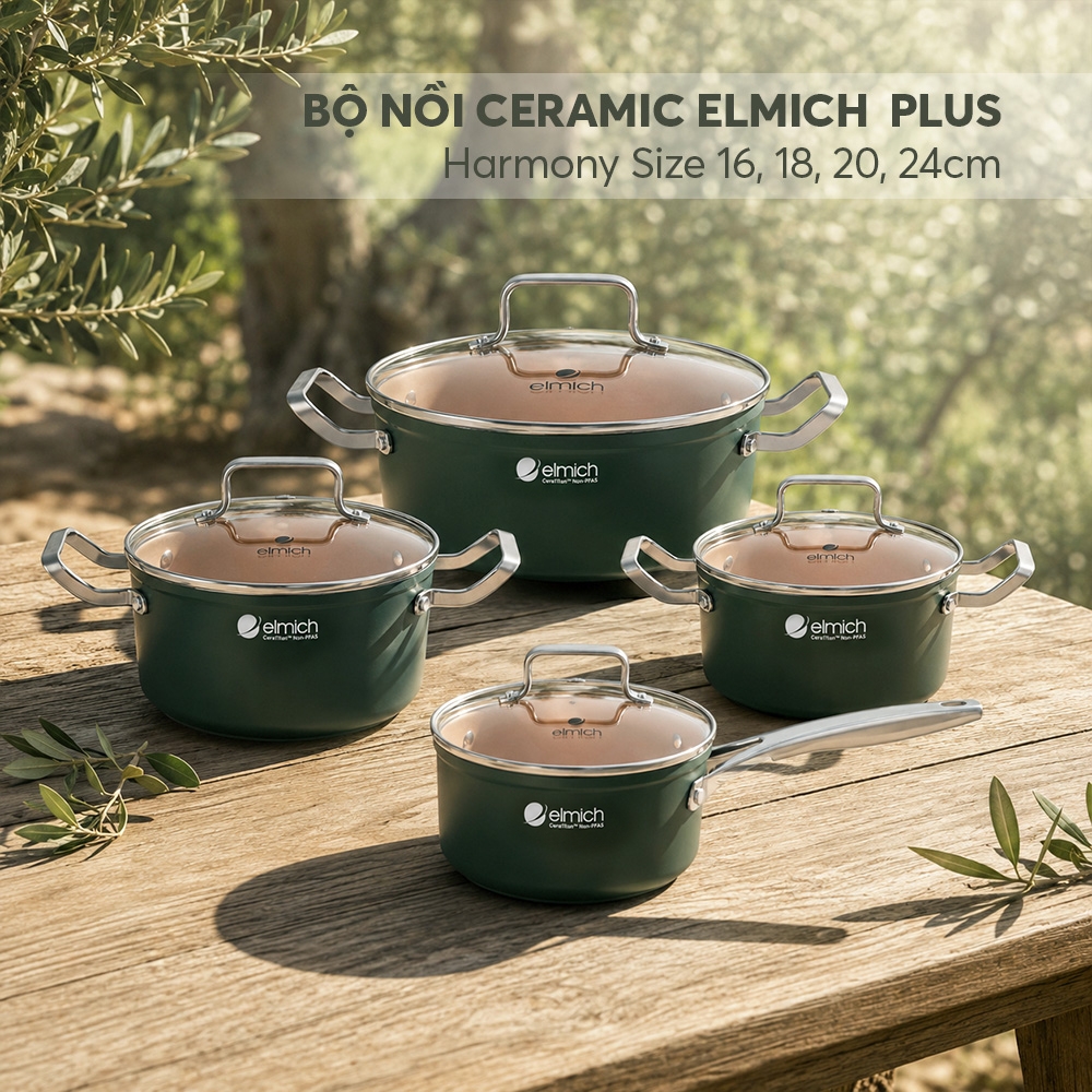 Bộ nồi ceramic Elmich Plus Harmony 16, 18, 20, 24cm