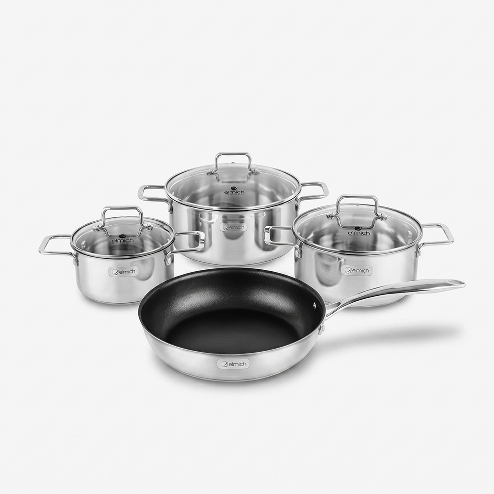 Bộ nồi inox liền khối Elmich Trimax XR EL-8075 size 16, 20, 22 chảo 26cm