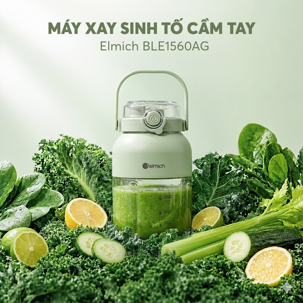 Máy xay sinh tố cầm tay chạy pin Elmich Daily BLE1560AG dung tích 1100ml
